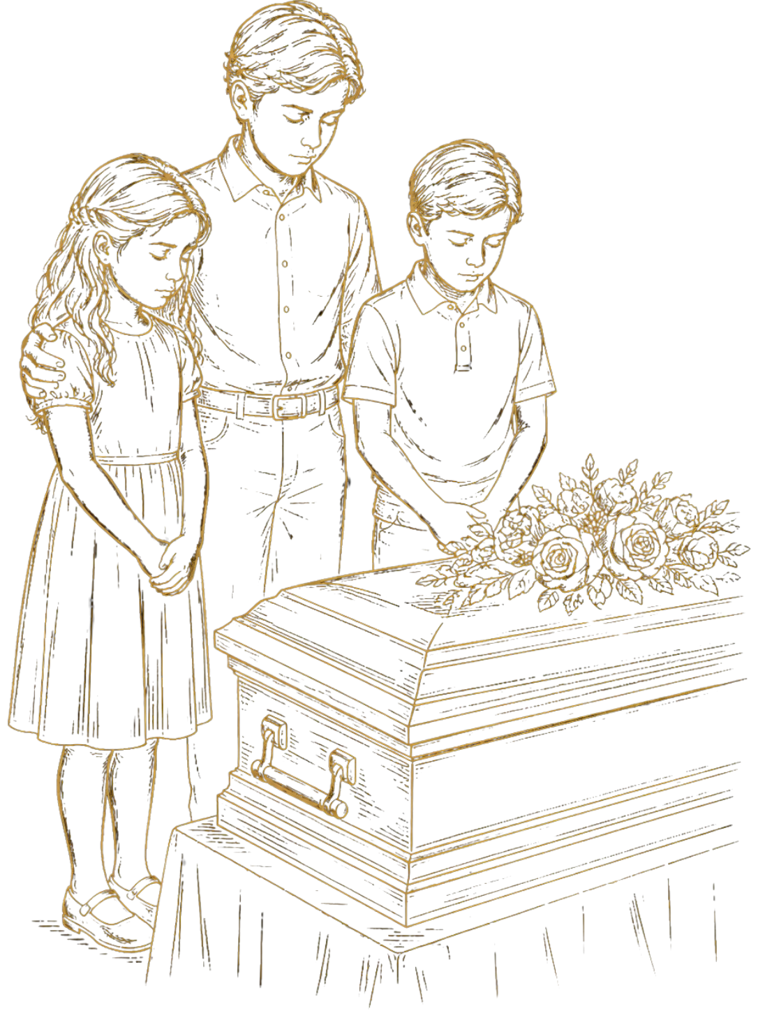 Children in mourning by casket