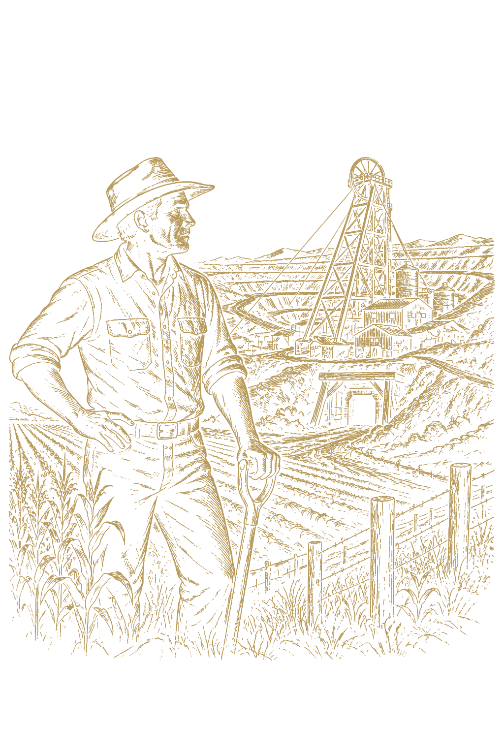 Farmer's gaze over industrial lands