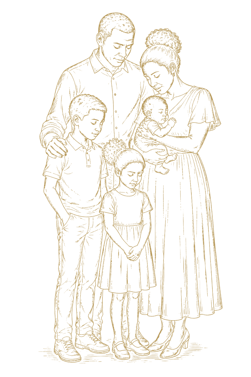 Golden family portrait on black backdrop