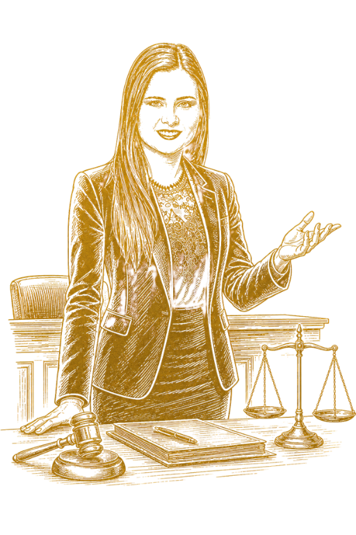 Lawyer at courtroom desk