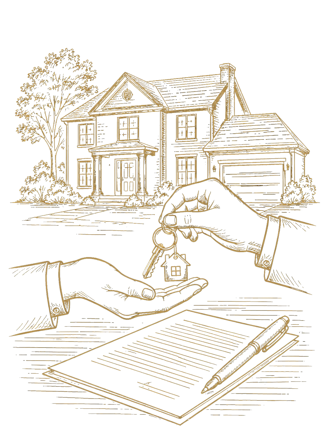 Real estate transaction sketch in gold
