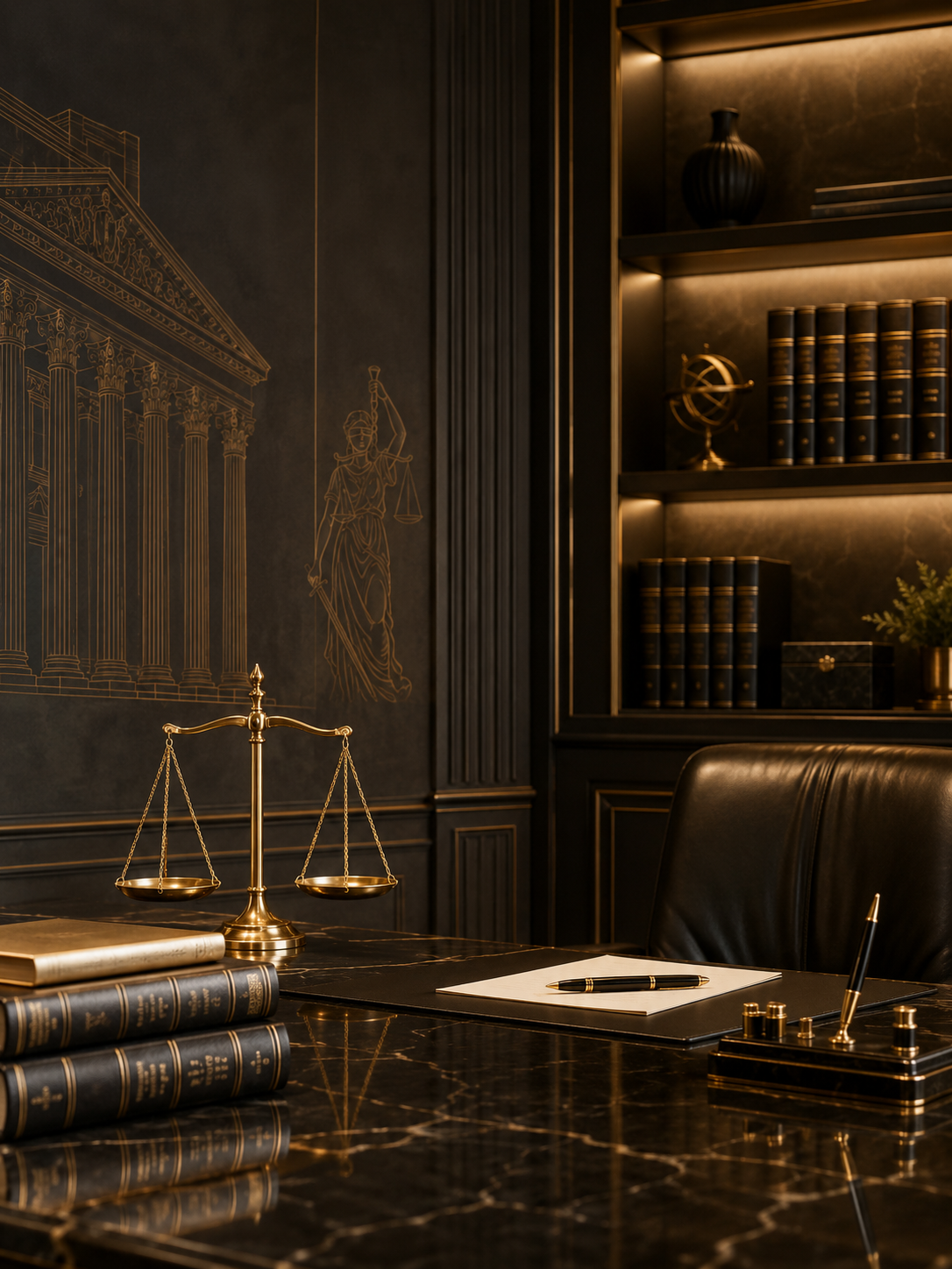 Sophisticated law office with golden accents