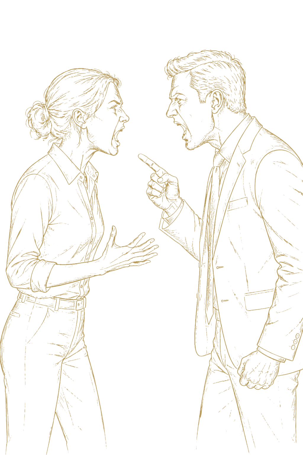 Heated argument in gold outline
