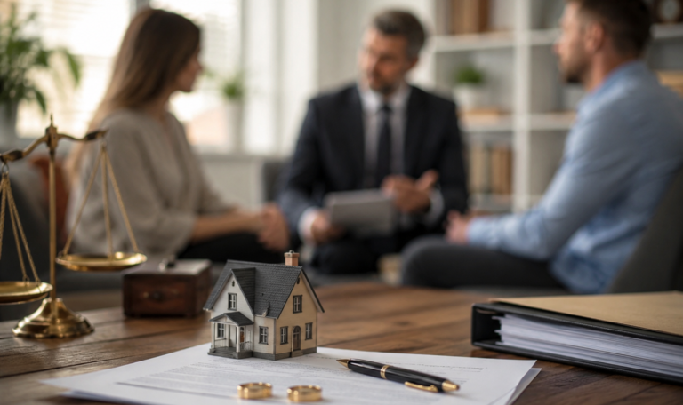 Legal consultation with model house and scales