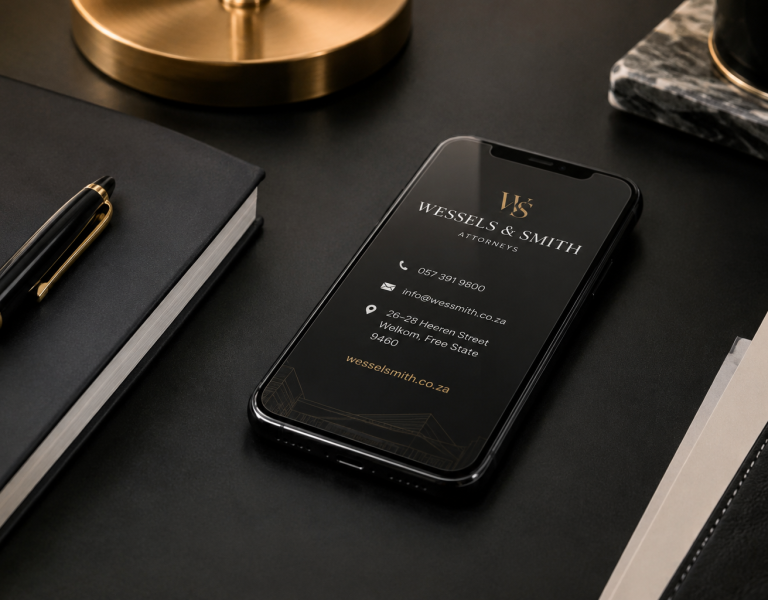 Elegant office desk with legal branding