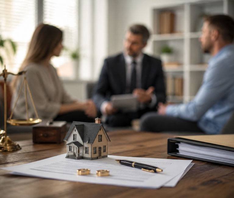 Legal consultation with model house and scales